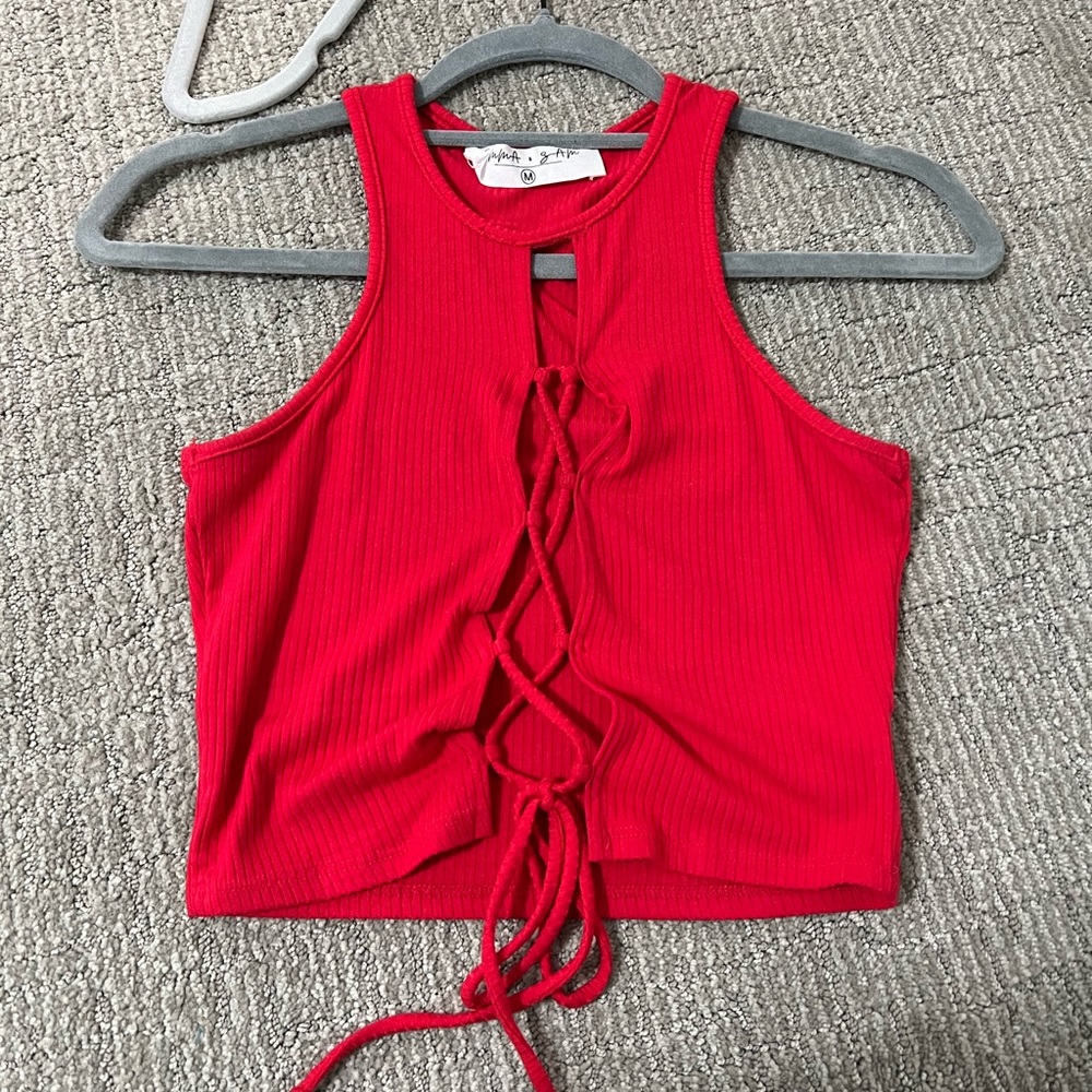 Emma & Sam red tie up going out top size M